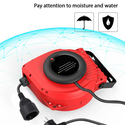 Automatic cable reel 15M+1.5M outdoor cable reel, applicable to 1500W (maximum load capacity when unrolled: 3200W) with 180° rotatable wall bracket, reset button and adjustable stop