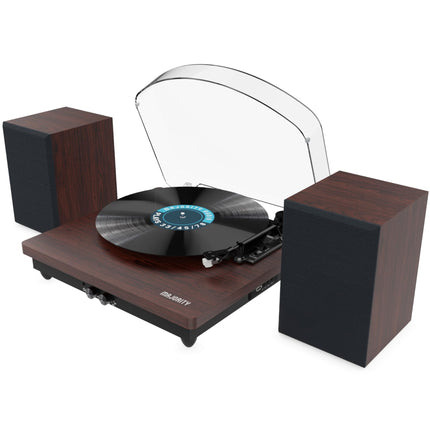 Record player with speakers | Record player with Bluetooth | Vinyl player with premium cassette | Record player with USB recording | Turntable with 45 RPM adapter and felt mat | Majority Moto Plus