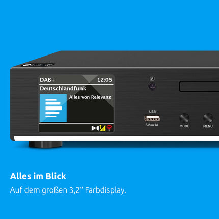 TechniSat DIGITRADIO 143 CD (V3) – Digital HiFi tuner, internet radio (DAB+, FM, Bluetooth audio streaming, Spotify Connect, CD player, Wi-Fi, width 43.5 cm, app control, remote control) Black