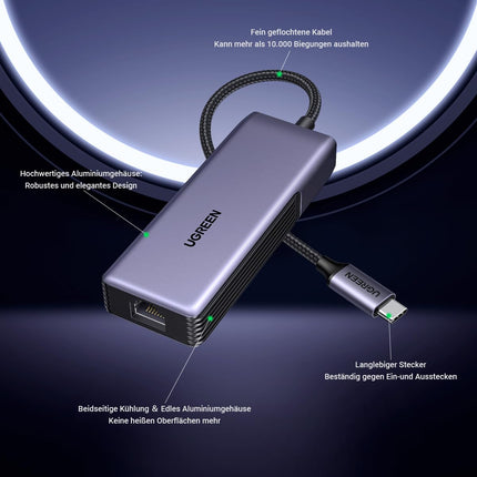UGREEN 5Gbps USB C LAN-adapter Etherneti adapter 5000Mbps RJ45 võrguadapter, mis ühildub NAS-i, MacBook Pro M4, Mac mini M4, XPS-i jne-ga.