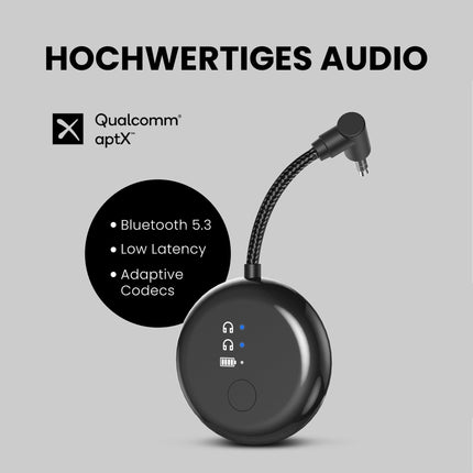 Avantree SoundJet R1 - lennuki Bluetooth-adapter AirPodide ja kõrvaklappide jaoks madala latentsusega ja 20-tunnise mänguajaga, traadita helisaatja lendudele, reisimisele, jõusaali, teleri ja tahvelarvutite jaoks