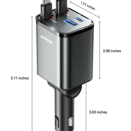 【4-IN-1】 2025 JOYROOM 84W sissetõmmatav sigaretisüütaja USB C, 【PD 45W ja ülikompaktne】 kiirlaadija autolaadija, 12V/24V USB-adapter autosse, autotarvikud iPhone 16/Sumsang S25 jaoks