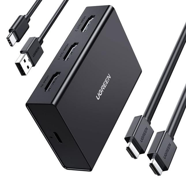UGREEN HDMI 2.0 jaotur 1 sisend 2 väljundit 4K@60Hz HDMI jaotur kahele monitorile, toetab HDCP 2.2, 3D, HDR, EDID HDMI-lülitit, mis on ühilduv teleri, PS4/5, monitori ja projektoriga.