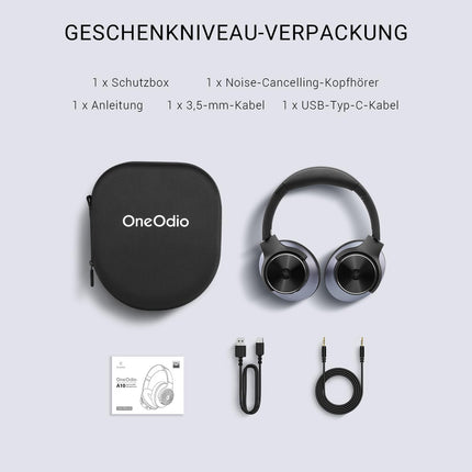 OneOdio A10 Bluetooth-kõrvaklapid hübriidse aktiivse mürasummutusega [kuni 62 tundi] Juhtmevabad kõrvaklapid kõrglahutusega heli, sügava bassi ja mikrofoniga reisimiseks, koju ja kontorisse (mustad)