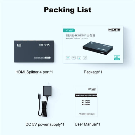 MT-VIKI 4K60Hz HDMI jaotur 1 sisend 4 väljund samaaegne HDMI jaotur 4 monitori peegel 1x4 EDID HDCP 2.2 4:4:4 40m pikamaa edastus