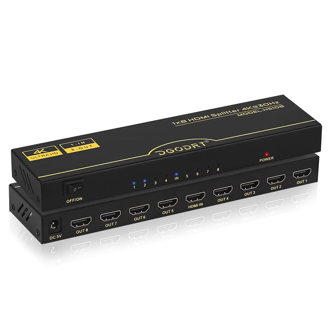 HDMI jaotur 1 sisend 8 väljundit samaaegselt 4k@30Hz, HDMI jaotur toetab UHD 4K 3D HDCP1.4 HDTV, DVD, Xboxi, PS3/4, Blu-ray ja projektori jaoks