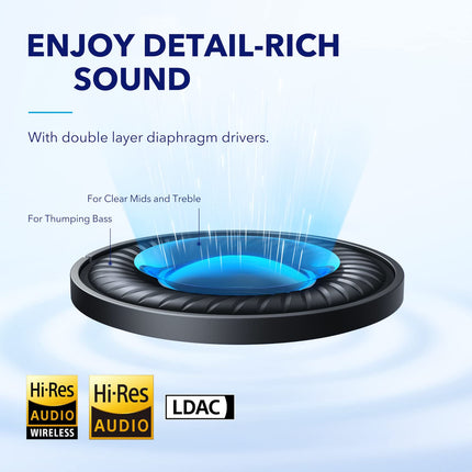 Soundcore by Anker Space Q45 Bluetooth-kõrvaklapid, adaptiivne aktiivne mürasummutus kuni 98%, 50 tundi taasesitust, rakenduste juhtimine, LDAC kõrglahutusega juhtmevaba heli, kerge disain, kristallselged kõned