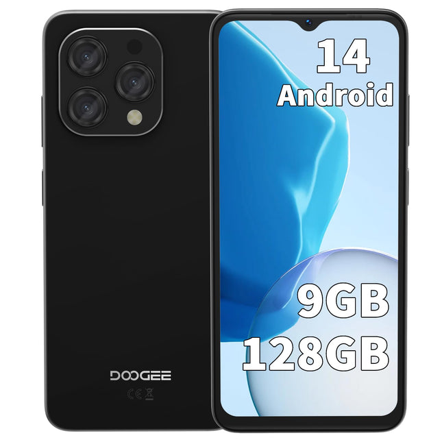 DOOGEE N55 mobiiltelefon ilma lepinguta (Android 14 nutitelefon, 6,56" HD+ 90Hz ekraan) 9GB RAM+128GB ROM, 5150mAh aku, 13MP tehisintellektiga kaamera, kahe SIM-kaardiga 4G LTE, kaheksatuumaline, must