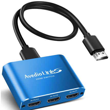 avedio lingid HDMI-lüliti koos 3,9 jala pikkuse HDMI-kaabliga, 4K@60Hz alumiiniumist HDMI-lüliti 3 sisse- ja 1 väljundiga, HDMI-jaotur 3 sisse- ja 1 väljundiga, toetab 3D-d, HDCP2.2, HDR10, 18 Gbit/s Fire Sticki, PS5, Xboxi, DVD ja Blu-Ray jaoks. Sinine.