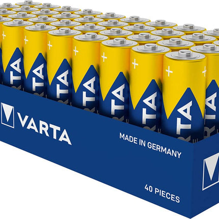 VARTA AA batteries, 40 pieces, Longlife Power, alkaline, 1.5V, for toys, wireless mice, flashlights, Made in Germany