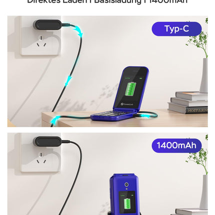 SweetLink F4PLUS 4G - lepinguta seenioride mobiiltelefon suurte nuppudega, 2,8-tollise ekraaniga seenioridele mõeldud mobiiltelefon, 1400mAh aku, SOS-hädaabikõne funktsioon, fotokontakt, USB-C laadimisjaam, kahekordne nano-SIM, sinine