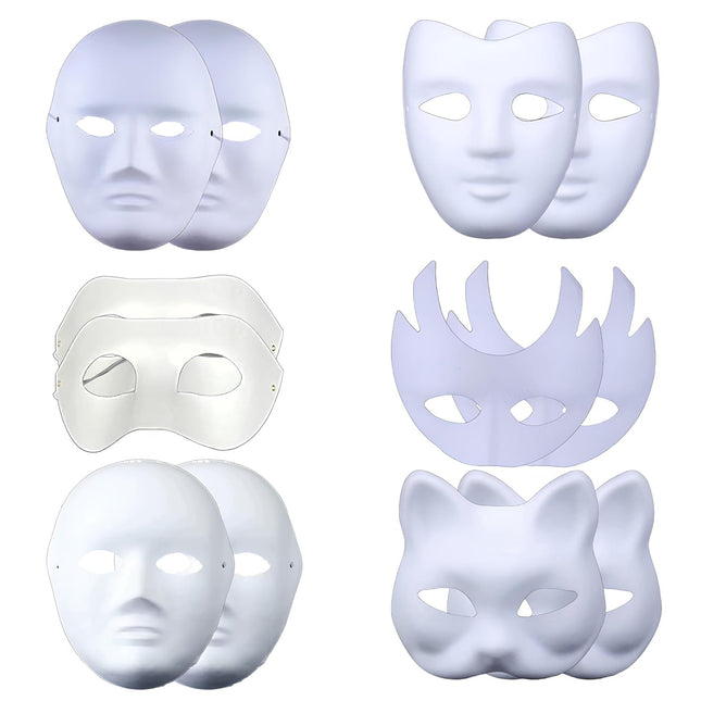 12-osaline isetehtud valge pabermask, maskiballi peomask, värvitavad pabermaskid, valged ja värvimata, isiksuse, loomingulise disaini, karnevali, rollimängu ja cosplay jaoks