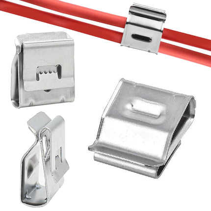 200-osaline roostevabast terasest kaabliklambrite komplekt, 20,8x18,2 mm päikesepaneelide kaabliklambrid, kahekordsed fotogalvaanilised kaabliklambrid elektrikaablite haldamiseks