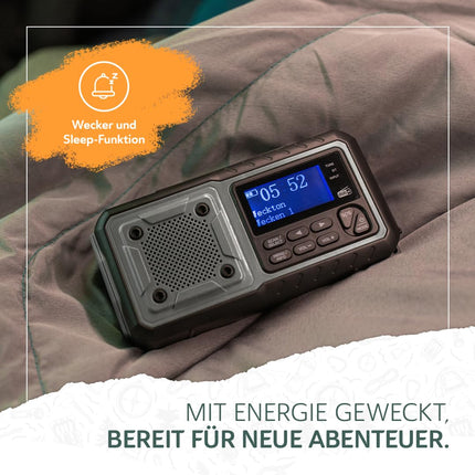 Acta Berg väntraadio DAB+/FM | Hädaabiraadio vända ja 5000 mAh akuga | Päikeseenergial töötav raadio äratuskellaga | Käsivändaga pimendav hädaabivarustus | Taskulamp ja laadija | SOS