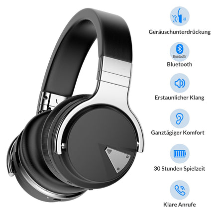 GarageRock E7 kõrvaklapid, mürasummutavad Bluetooth-kõrvaklapid, juhtmevabad kõrvaklapid, mikrofoniga, sügava bassiga, mugavad proteiinist kõrvapadjad, 30 tundi reisimiseks/tööks, mustad