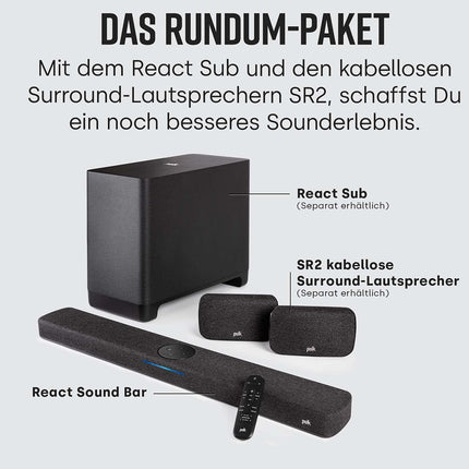 Polk Audio React Home Theater Soundbar with Alexa Built-in, Amazon Multiroom Music, DTS, Dolby Digital, Wi-Fi, Bluetooth, HDMI ARC, Optical Input, Black