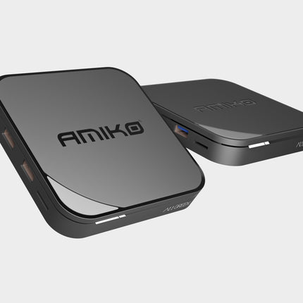 AMIKO A11 roheline 4K UHD Android 11 teleriboks, kahesageduslik WiFi WLAN, HDR10+, HLG, 2 GB muutmälu ja 16 GB välkmälu, teleri vastuvõtja, Bluetooth 4.0, My TV3, SD-kaardi pesa, USB 2.0 ja 3.0, HEVC, infrapunaliides