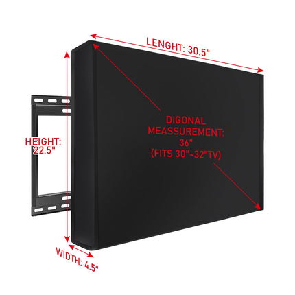 MaxAwe 30" - 32" välistingimustes kasutatav teleriümbris, 33 x 23 x 5 tolli (86 x 58 x 14 cm), ilmastikukindel universaalne ekraanikaitse, must