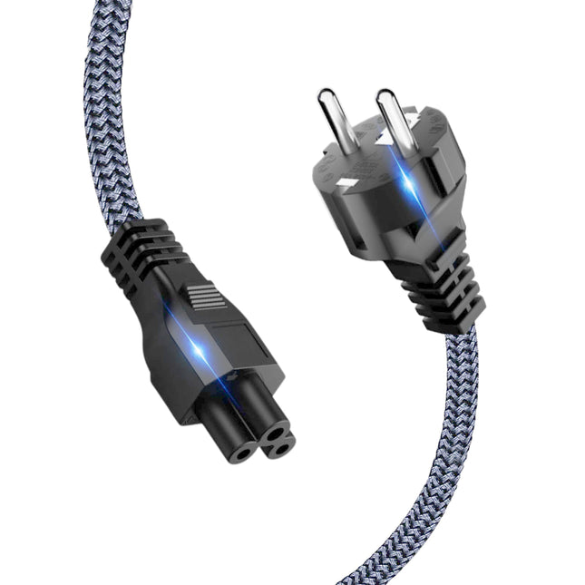 Toitekaabel 3-pin 3m toitekaabel ristikheinalehe mustriga Miki-Hiire sülearvutikaabel VDE-sertifitseeritud nailonist punutud universaalse toitekaabliga Dell HP Lenovo Asus Acer sülearvuti laadija teleri printeri projektori jaoks - hall