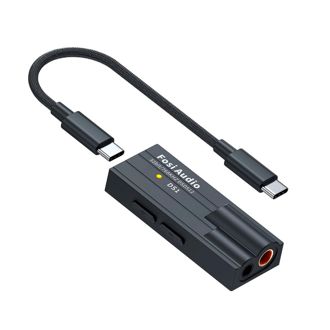Fosi Audio DS1 kaasaskantav DAC kõrvaklapivõimendi, ES9038Q2M kiibiga kõrvaklapivõimendi, mis toetab PCM 32-bit/768kHz ja DSD512, 3,5 mm ja 4,4 mm väljundid Hi-Fi heli jaoks, USB DAC võimendi kõrvaklappidele