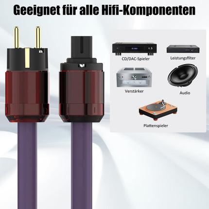 YuanYong Audiophile HiFi toitekaabel, heli toitejuhe, 12AWG 7N OCC, joonis 8, vahelduvvoolu toiteplokk, kullatud 2-kontaktiline pistik/IEC320-C7 pesa, 125V/15A kõlarite, võimendi, subwooferite, kodukino jaoks (1M/3.3Ft)