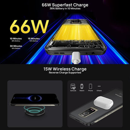Ulefone Armor 17 Pro 4G Outdoor Smartphone ohne Vertrag, Helio G99 13GB+256GB Outdoor Handy, 5380mAh Akku 66W, 6,58" FHD+, 108MP Kamera, Android 12 IP68 Handy ohne Vertrag, Dual SIM NFC OTG GPS