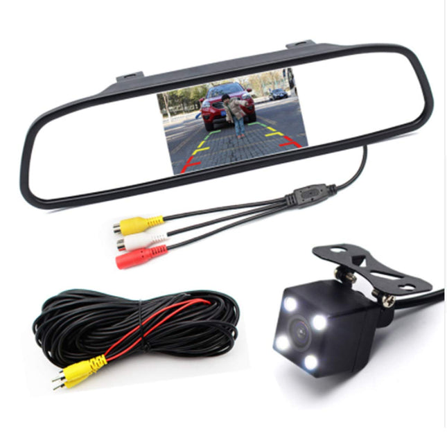 GOFORJUMP HD video parkimismonitori LED öise nägemisega klaasist objektiivi CCD auto tahavaatekaamera 4,3-tollise auto sisepeegli monitoriga