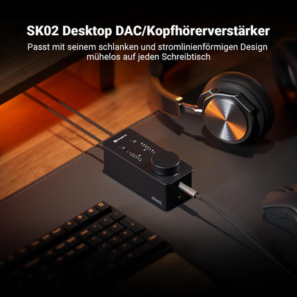 Fosi Audio SK02 DAC Amp Headphone Amplifier Desktop USB C to AUX Digital to Analog Audio Converter Adapter Preamp Optical to 3.5mm 4.4mm Balanced Combo