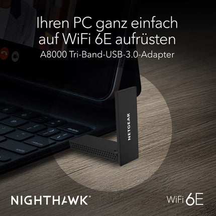 Netgear Nighthawk USB WLAN Stick WiFi 6E USB 3.0 USB-adapter (A8000) | AXE3000 internetipulk kolmeribaline traadita gigabiti kiirus (kuni 3 Gbps) | uus 6 GHz sagedusala | Windowsi arvutile
