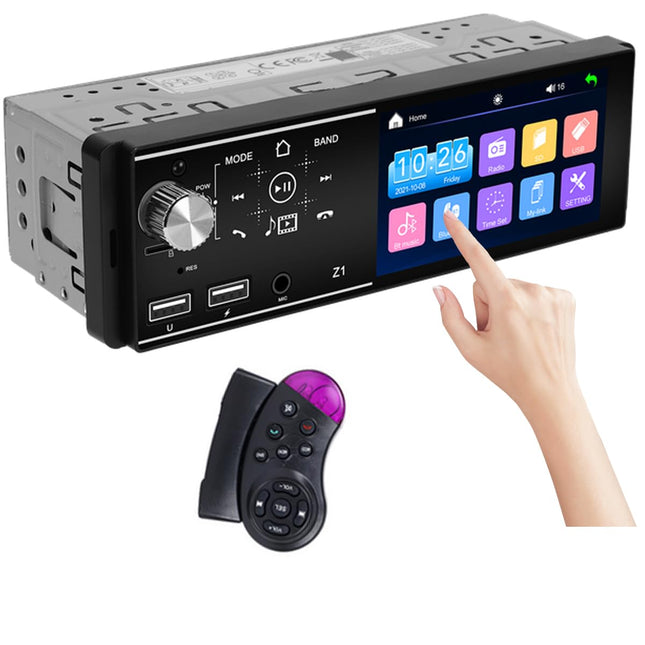 Hikity 1 Din Car Radio with Screen Bluetooth Handsfree, 4.1 Inch Touch Screen Car Radio, Support Mirror Link, FM, USB, AUX-in, TF Card