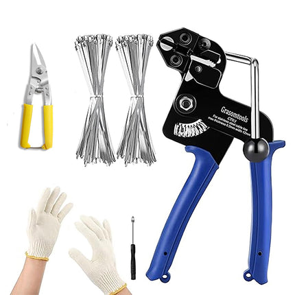 NEWFUN stainless steel cable ties and metal cable tie gun, 100 pieces 4.6 x 300 mm metal cable ties cable tie set for cable ties, industry and agriculture