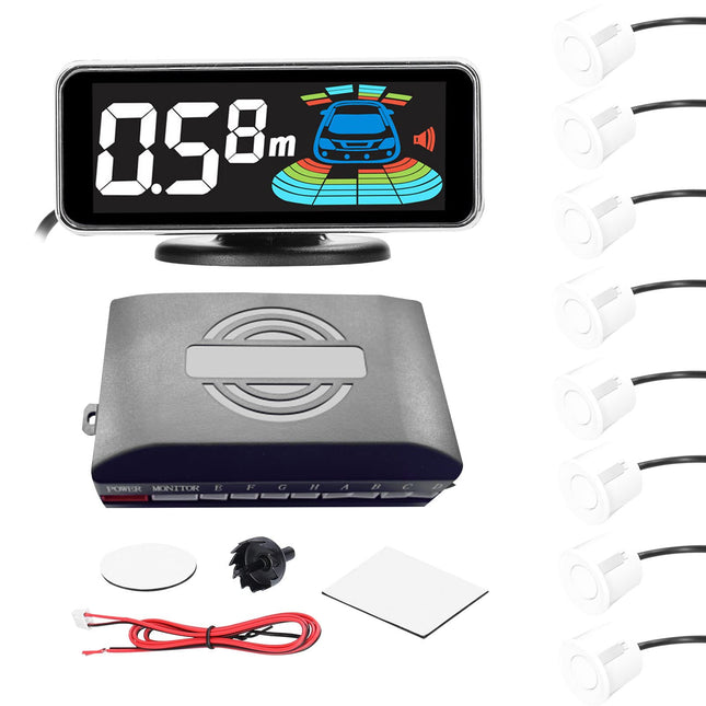 Shkalacar Parking Sensor Parking Aid, Reversing Radar System with 4/8 Front Rear Parking Sensors, LCD Distance Display, Sound Warning Buzzer