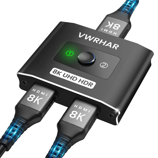 HDMI 2.1 lüliti, 8K HDMI jaotur 4k 120hz Ultra HD 48Gbps kahesuunaline HDMI lüliti 2 sisendit 1 väljundit või 1 sisendit 2 väljundit HDMI lüliti, HDMI jaotur toetab HDCP 2.2 ja 2.3 Dolbyt teleri/PS5/Xbox Series X jaoks