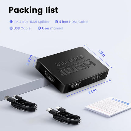 Avedio Links HDMI jaotur 1 sisse/välja kaabliga, 4K jaotur (ainult peegeldamine), Xbox PS5, Fire Stick, Roku Blu-Ray mängija ja DVD jaoks