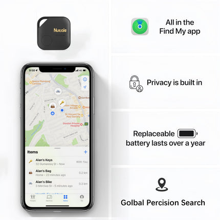 Nutale Air Pro Key Finder Tag Black - Only IOS - 1PCS Find Keys with Bluetooth Bluetooth Item Finder Tracker Locator Works with iPhone or iPad - With Separate Battery Compartment