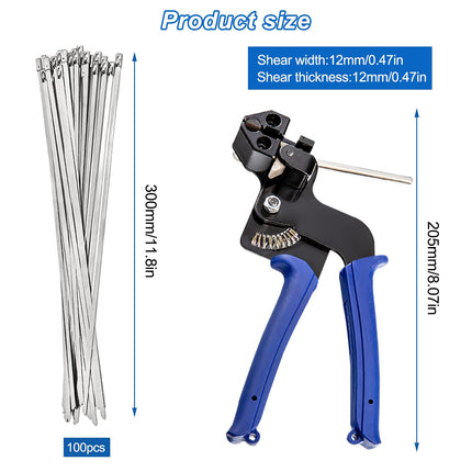 100 roostevabast terasest kaablisidemet + kaablisidemed, metallist kaablisidemepüstol, roostevabast terasest kaablisidemed 4,6 x 300 mm, metallist kaablisidemed kaablite kimputamiseks, tööstuslikuks, põllumajanduslikuks