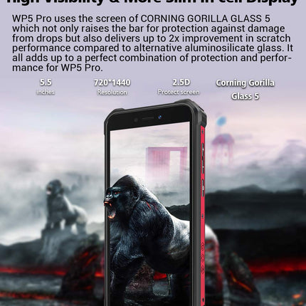 OUKITEL WP5 PRO 4G Outdoor Smartphone without Contract, 8000mAh Battery, 4 LED Flash, Android 10 Rugged Phone IP68, Helio A25 4GB + 64GB, 13MP + 2MP + 2MP, Face ID, GPS DUAL SIM Black