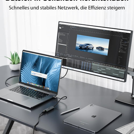 uni USB C to Ethernet Adapter 2.5G, Stable USB Type-C to LAN Adapter RJ45 Gigabit 2500 Mbps, Thunderbolt 4 Network for iPhone 15 Pro, Mac Pro/Air, Laptops, PC under Windows 11/10/8, macOS etc.