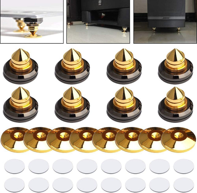 8 Set gold-plated speaker spikes, speaker stands, HiFi speaker audio amplifier DAC CD isolation stand cone feet shockproof base pad with