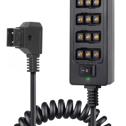 Momani toitekaabel D-tüüpi isas- ja 4-pordiline D-tüüpi emane pistik, jaoturkaabel V-kinnituse jaoks. Aku Power99 NanoOne, 4-pesaline D-tüüpi adapter toitelülitiga/USB-port foto, kaamera, peegelkaamera ja muude peegelkaamerate jaoks.