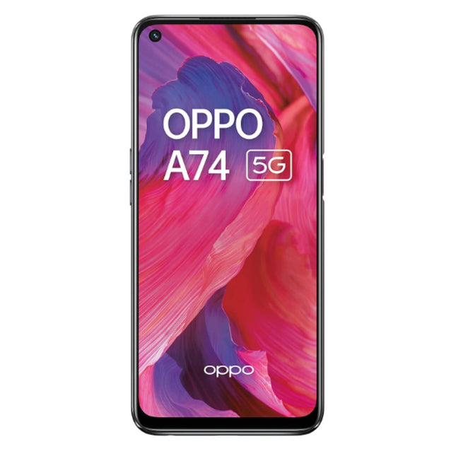 OPPO A74 5G – 6 GB muutmälu ja 128 GB + laiendatav salvestusruum, SIM-kaardita nutitelefon (6,5-tolline ekraan, 5000 mAh aku, 48 MP neljakaamera, 90 Hz värskendussagedus) – fluidmust