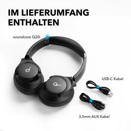 Soundcore by Anker Q20i juhtmevabad Bluetooth-kõrvaklapid hübriidse aktiivse mürasummutusega, 40-tunnine mänguaeg ANC-režiimis, kõrglahutusega heli, sügav bass, kohandamine rakenduse kaudu (must)
