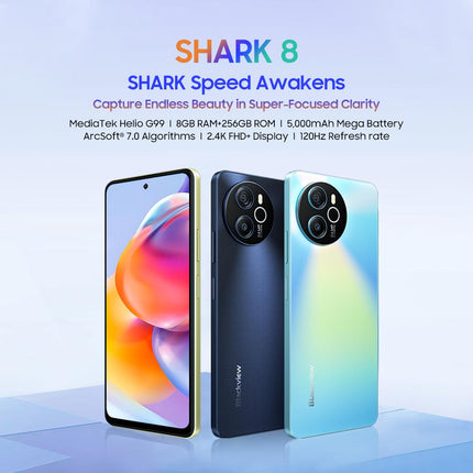 Blackview Shark 8 Smartphone Unlocked, 16GB+256GB, 6.78" FHD+ 120Hz, 64MP+13MP Camera, 33W Fast Charging, Three Card Slots, Android 13 Mobile Phone, Smart-K Box Speaker, GPS NFC Black