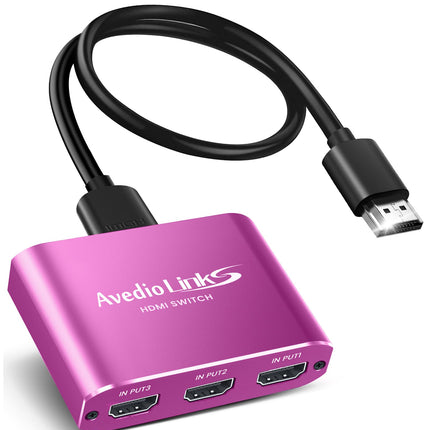 avedio lingid HDMI-lüliti koos 3,9 jala pikkuse HDMI-kaabliga, 4K@60Hz alumiiniumist HDMI-lüliti 3 sisse- ja 1 väljundiga, HDMI-jaotur 3 sisse- ja 1 väljundiga, toetab 3D-d, HDCP2.2, HDR10, 18 Gbit/s Fire Sticki, PS5, Xboxi, DVD ja Blu-Ray jaoks, roosa