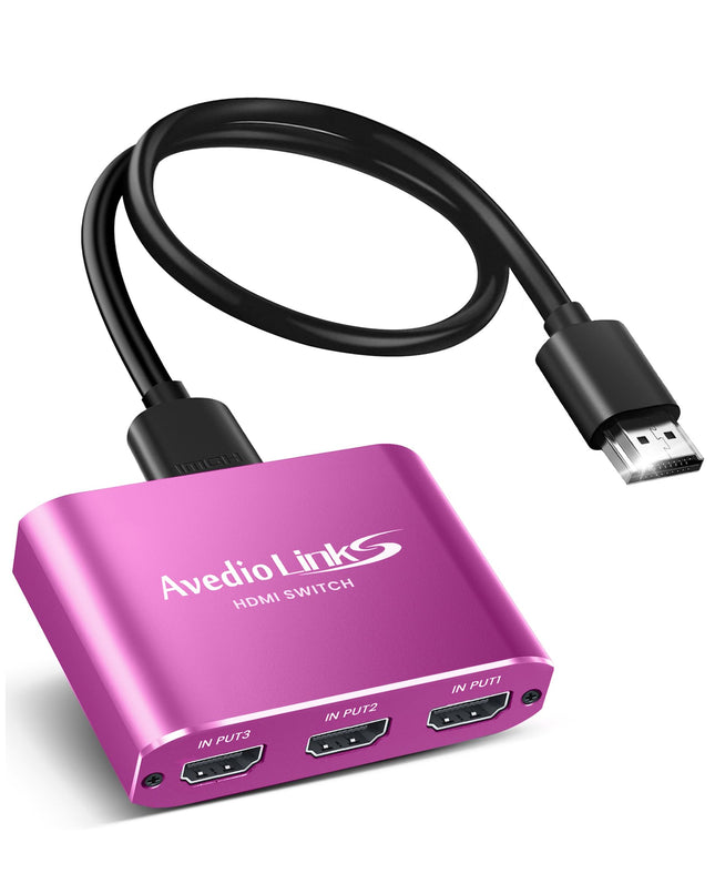 avedio lingid HDMI-lüliti koos 3,9 jala pikkuse HDMI-kaabliga, 4K@60Hz alumiiniumist HDMI-lüliti 3 sisse- ja 1 väljundiga, HDMI-jaotur 3 sisse- ja 1 väljundiga, toetab 3D-d, HDCP2.2, HDR10, 18 Gbit/s Fire Sticki, PS5, Xboxi, DVD ja Blu-Ray jaoks, roosa