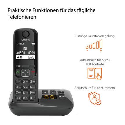 Gigaset AS690A - Juhtmeta DECT-telefon automaatvastajaga - suur, suure kontrastsusega ekraan - reguleeritavad heliprofiilid - käed-vabad funktsioon - ära sega, must [saksakeelne versioon]