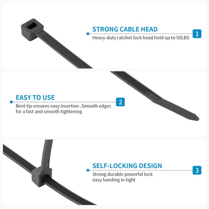 XINGO 18" Black Cable Ties, Heavy Duty, 50 Pack, 330 lbs, Ultra Exclusive Strong Plastic Wire Ties, Large Cable Ties, Extra Long Cable Ties for Indoor and Outdoor Use