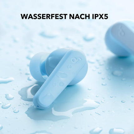 Soundcore by Anker P20i juhtmevabad Bluetooth-kõrvaklapid, 10 mm draiverid, Bluetooth 5.3, kohandatav ekvalaiser, 30-tunnine mänguaeg, IPX5 veekindlus, 2 tehisintellektiga mikrofoni, eraldi kasutatavad (helesinine)