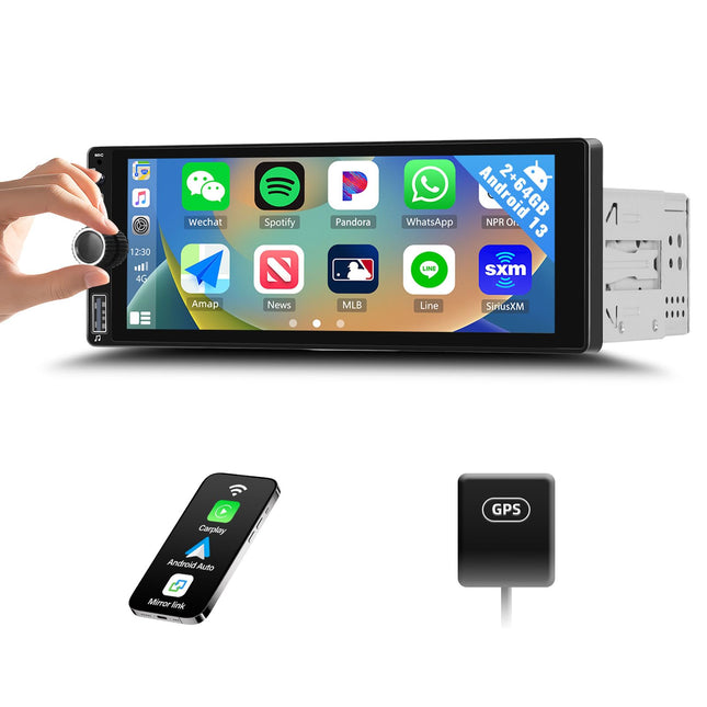 Android 13 2+64GB 1-din autoraadio Carplay, Android Auto, MP5-mängija, 6,86-tollise HD puutetundliku ekraaniga karastatud klaasist autoraadio Bluetoothi, FM/RDS-i, ekvalaiseriga WiFi, GPS-i, SWC ja Mirror Linkiga