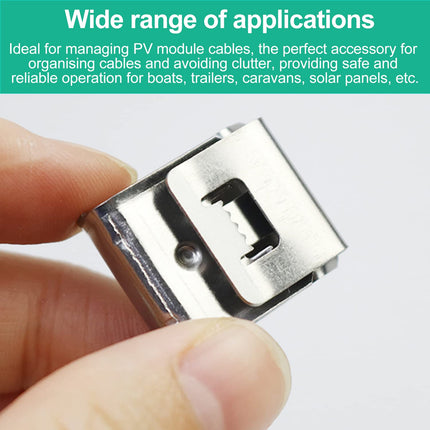 200-osaline roostevabast terasest kaabliklambrite komplekt, 20,8x18,2 mm päikesepaneelide kaabliklambrid, kahekordsed fotogalvaanilised kaabliklambrid elektrikaablite haldamiseks